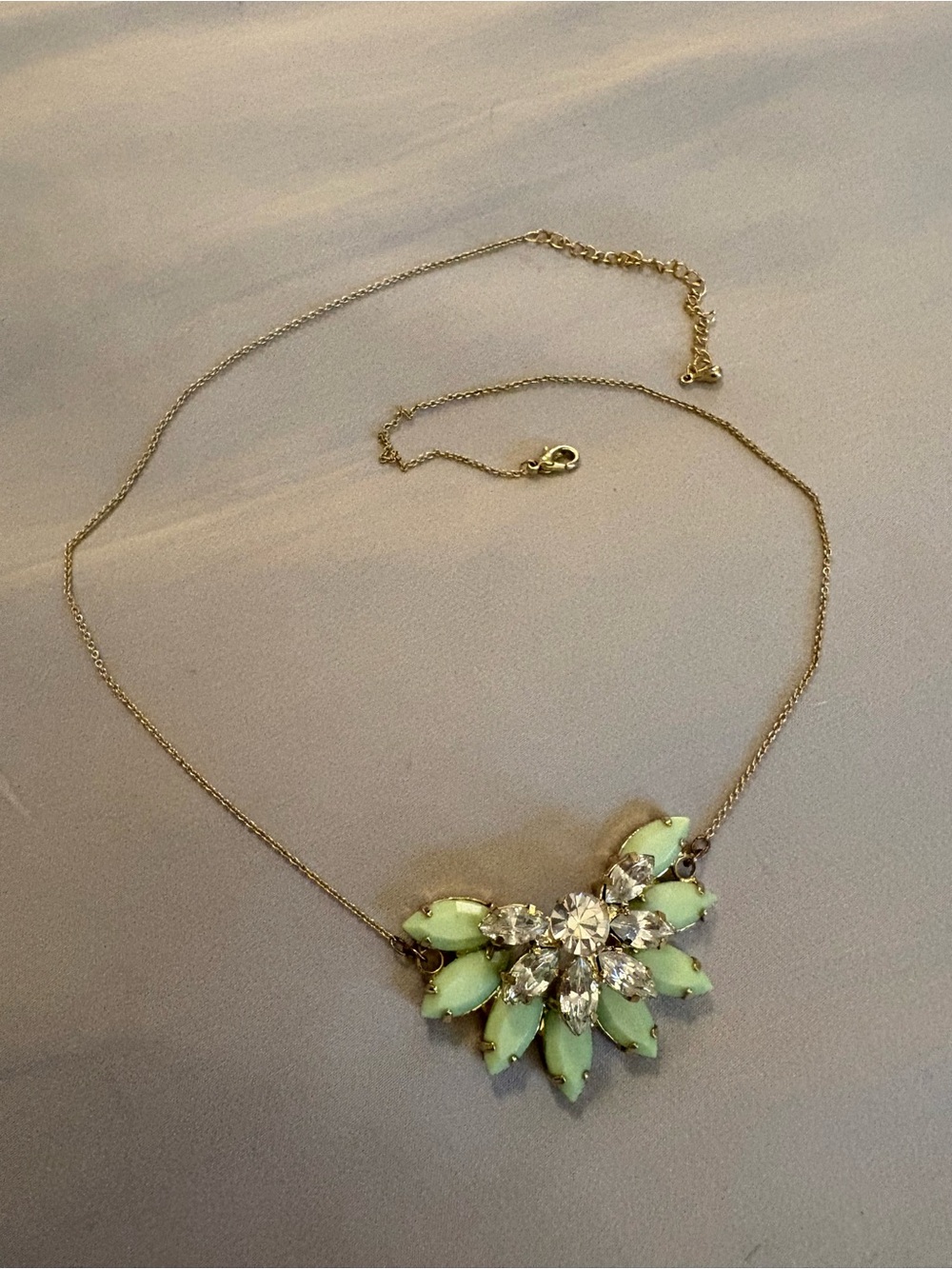 Delicate Mint Crystal Statement Necklace - Gold Tone